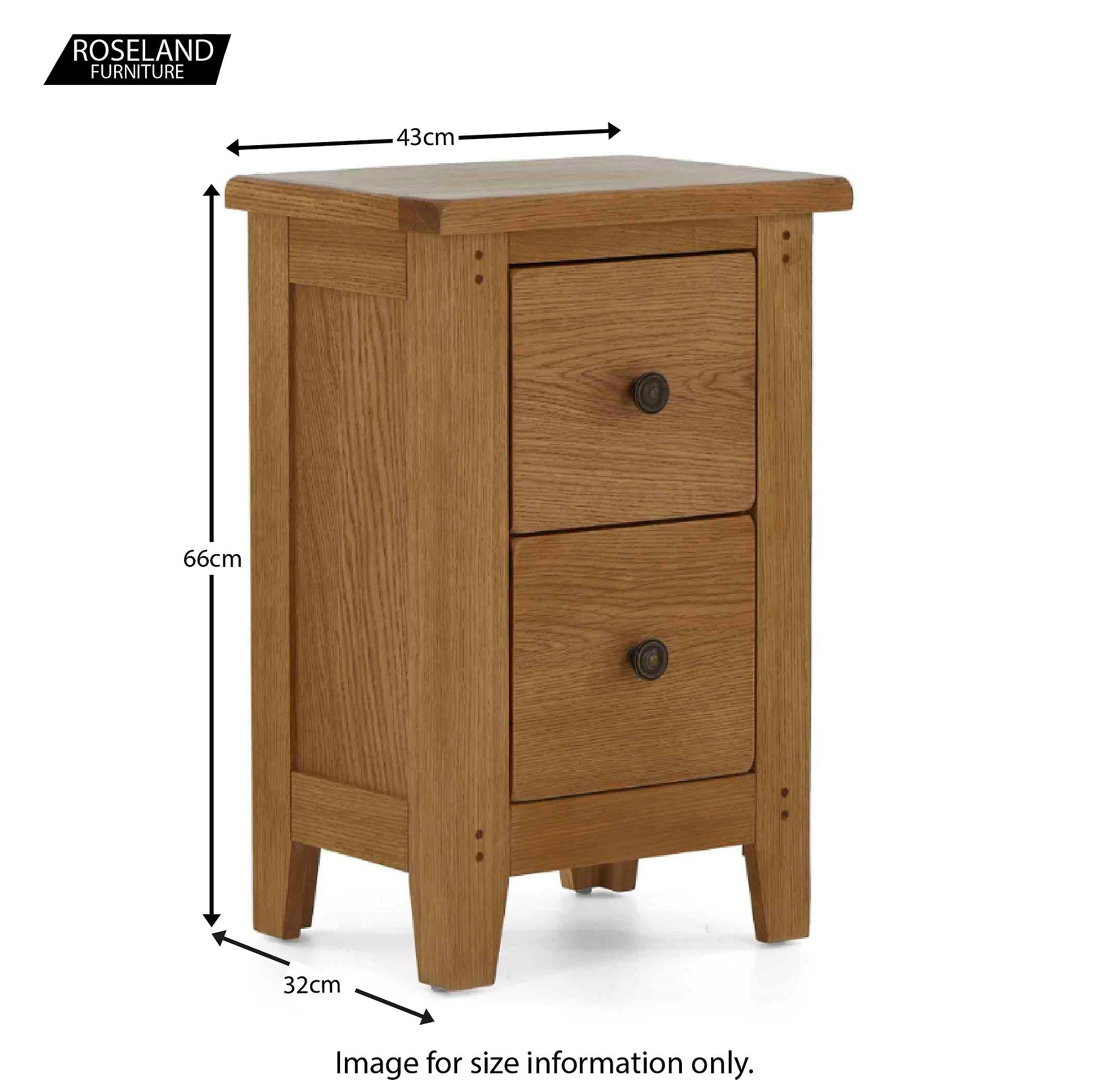 Dimensions - Broadway Oak Narrow Bedside Table