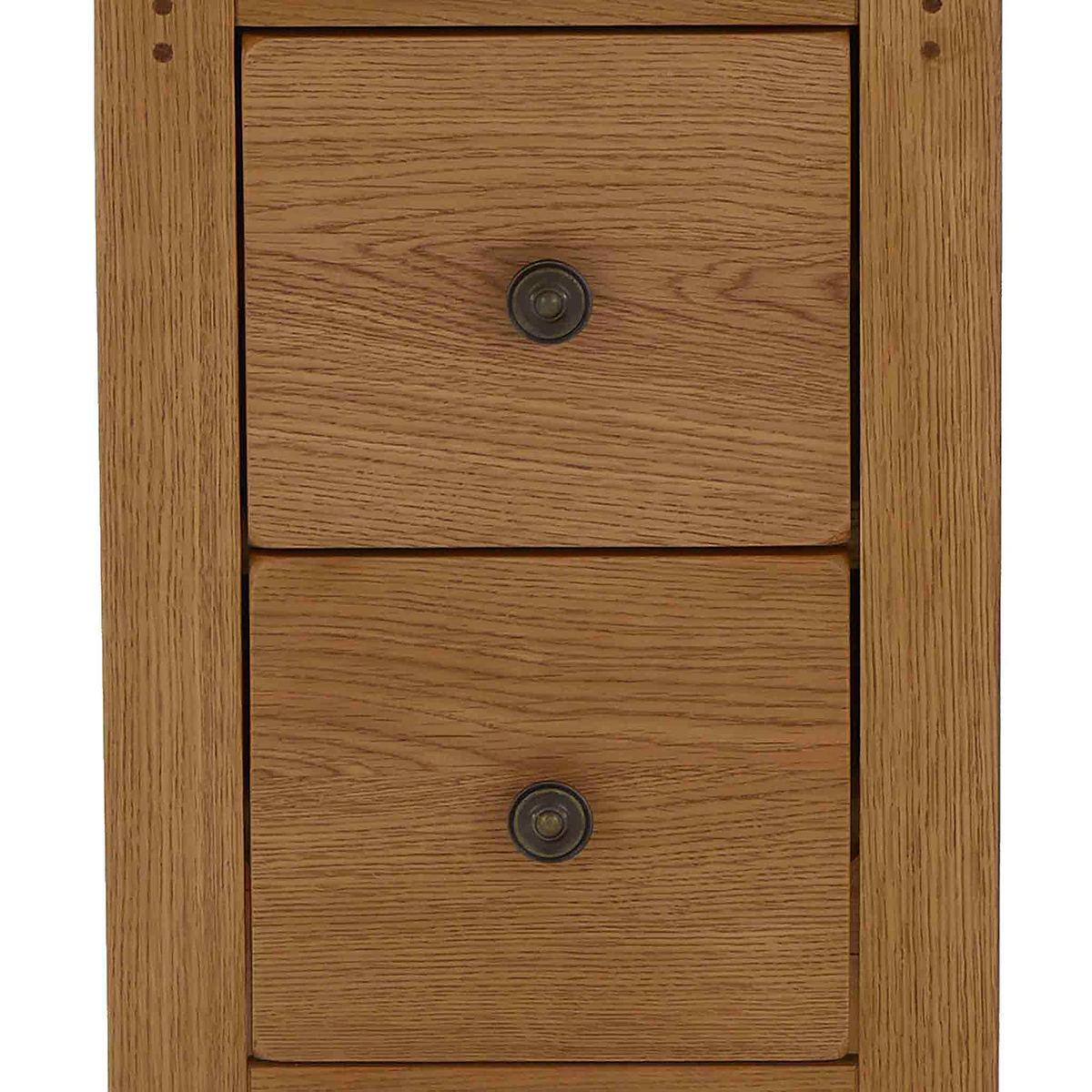 Broadway Oak Narrow Bedside Table - Close up of front of drawers