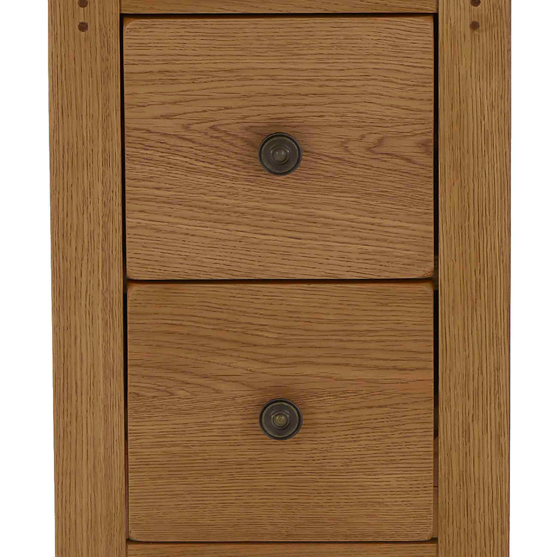 Broadway Oak Narrow Bedside Table - Close up of front of drawers