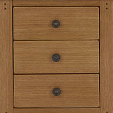 close up of the rustic drawer handles on the Broadway Oak Bedside Table