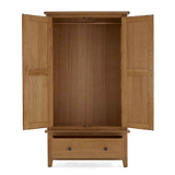 Broadway Oak Double Wardrobe - Front view with wardrobe doors open