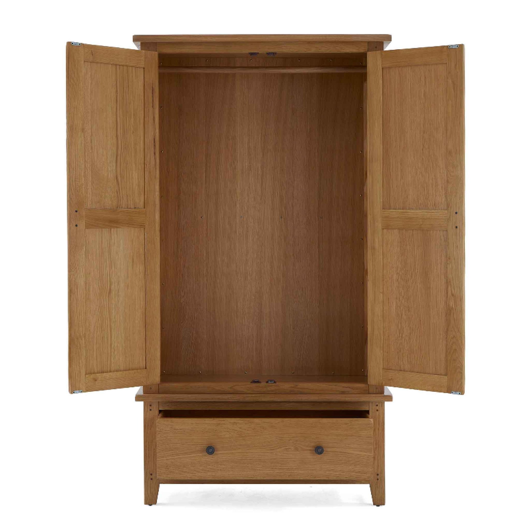Broadway Oak Double Wardrobe - Front view with wardrobe doors open