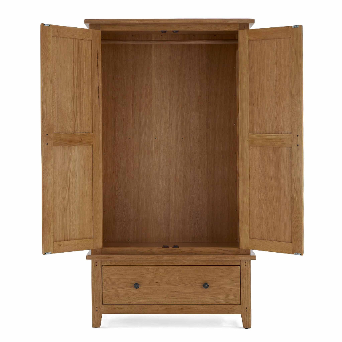 Broadway Oak Double Wardrobe - Front view with wardrobe doors open