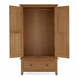 Broadway Oak Double Wardrobe - Front view with wardrobe doors open