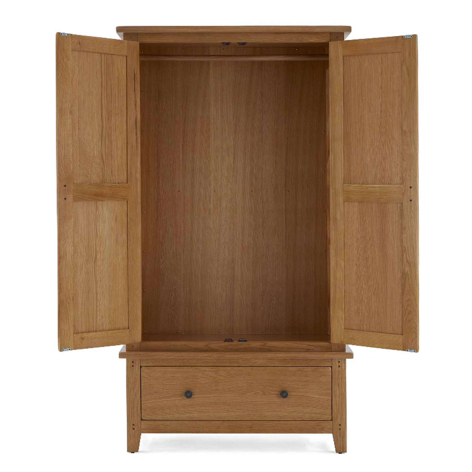 Broadway Oak Double Wardrobe - Front view with wardrobe doors open