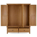 Broadway Oak Triple Wardrobe - Front view with wardrobe doors and drawers open