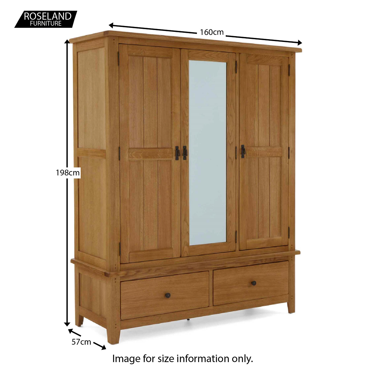 Size Guide - Broadway Oak Triple Wardrobe