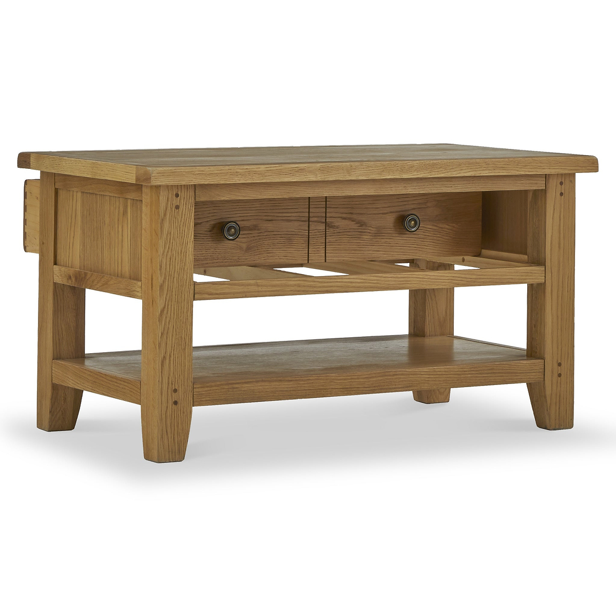 Broadway Oak Small Coffee Table by Roseland Furniture with two drawers and a lower shelf