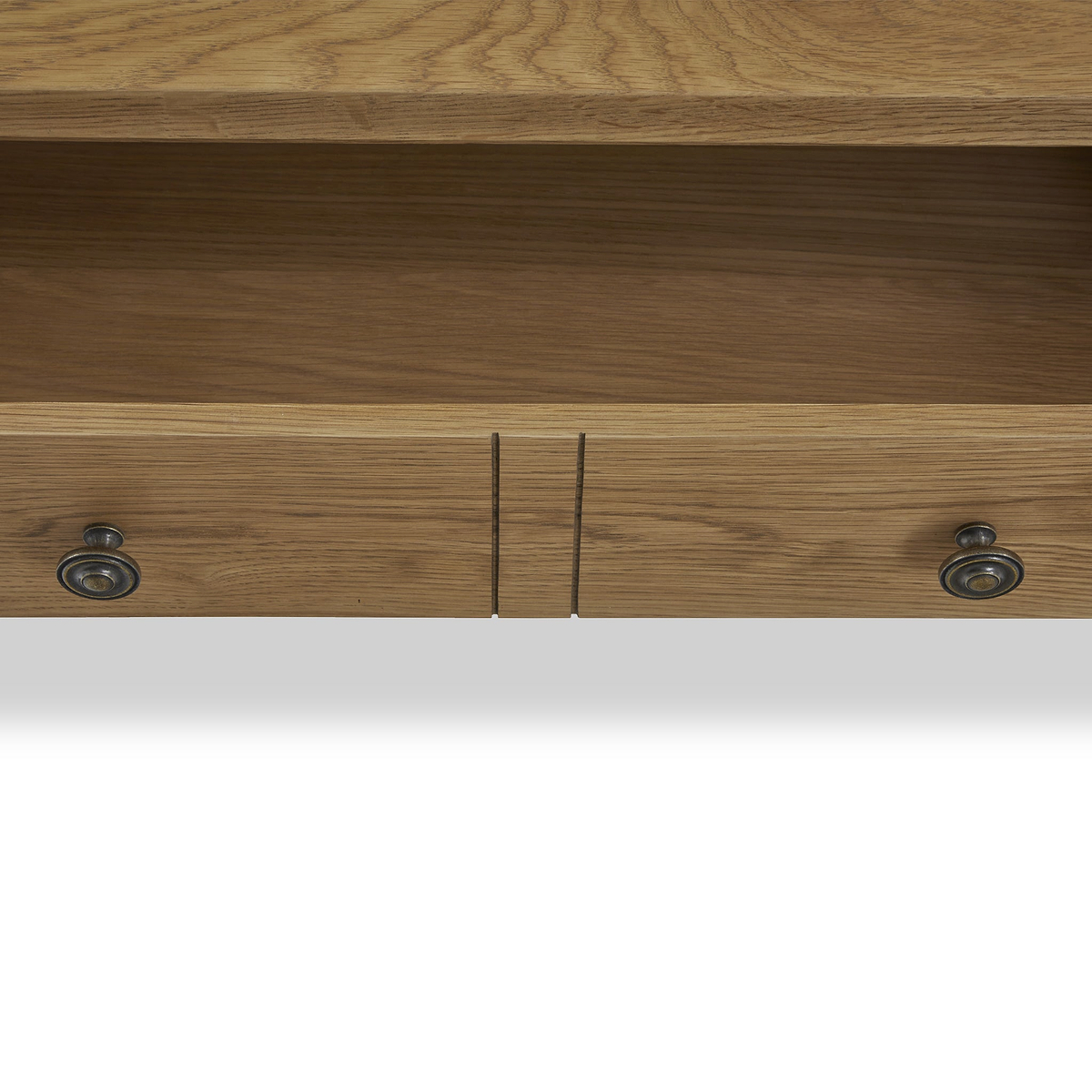 Broadway Oak Small Coffee Table by Roseland Furniture with two drawers and a lower shelf
