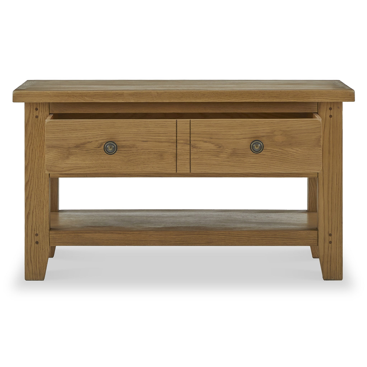 Broadway Oak Small Coffee Table by Roseland Furniture with two drawers and a lower shelf
