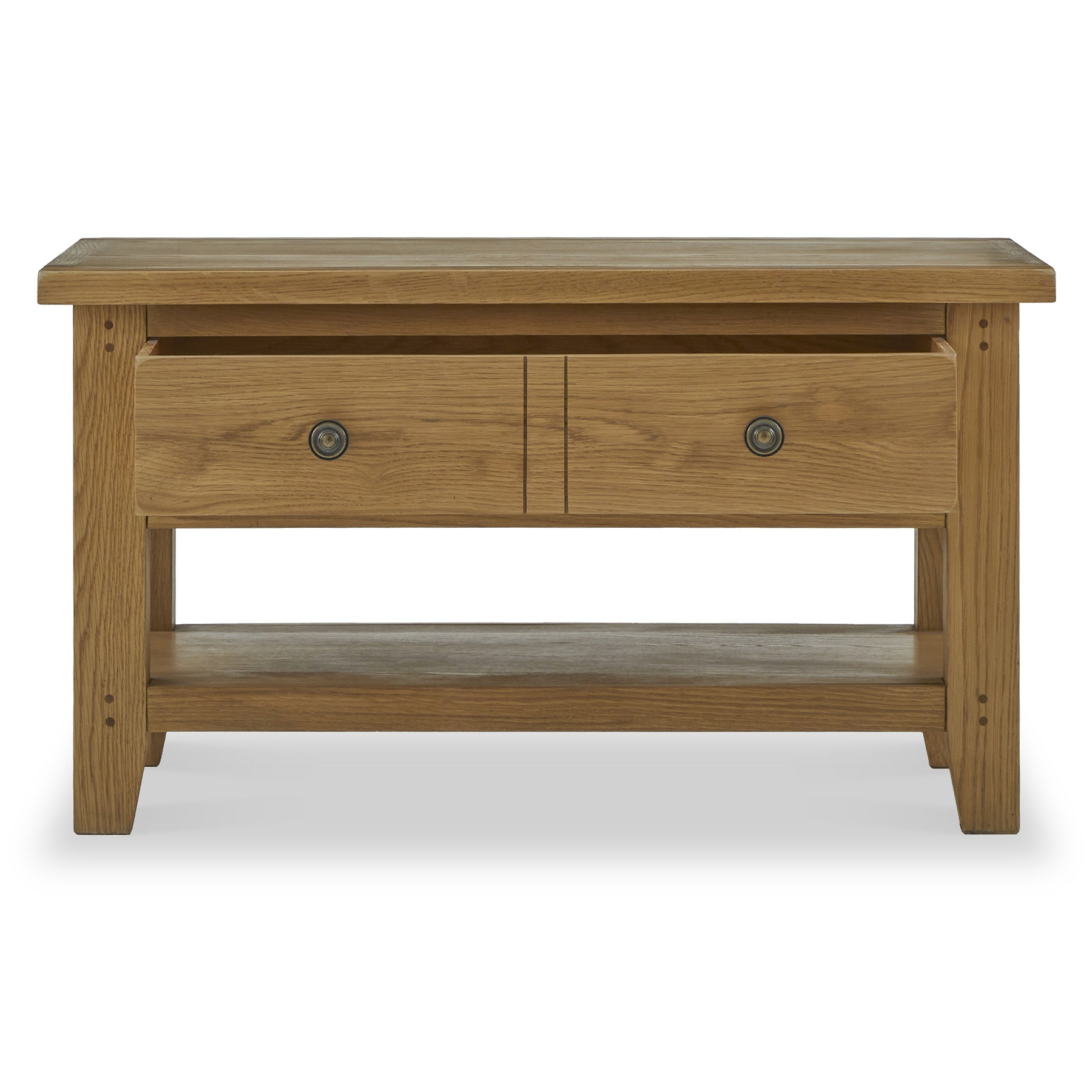 Broadway Oak Small Coffee Table by Roseland Furniture with two drawers and a lower shelf