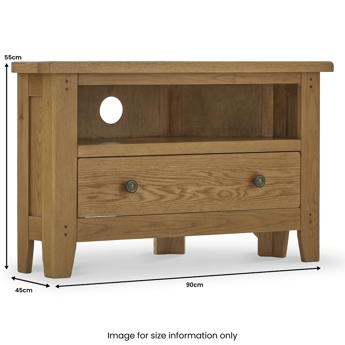 Broadway Oak Corner TV Unit with Drawer dimenions