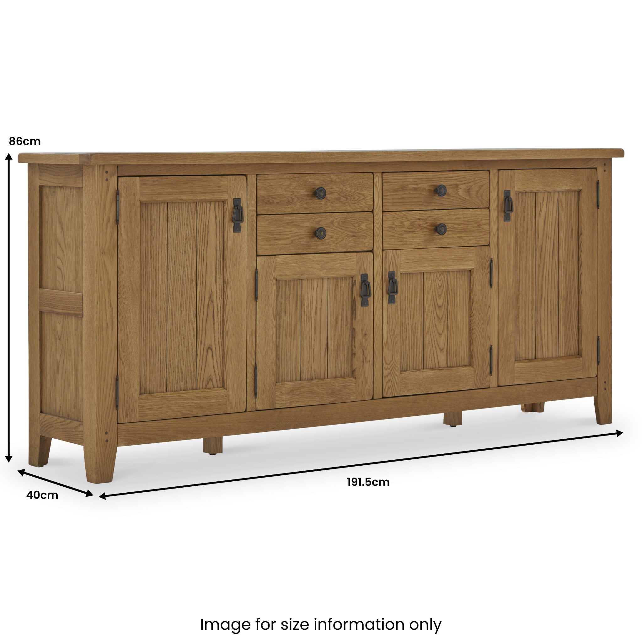 Broadway Oak Extra Large Sideboard | 4 Doors, 4 Drawers | Roseland