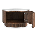 Milo Walnut Stain Mango & Marble Round Fluted Coffee Table with storage