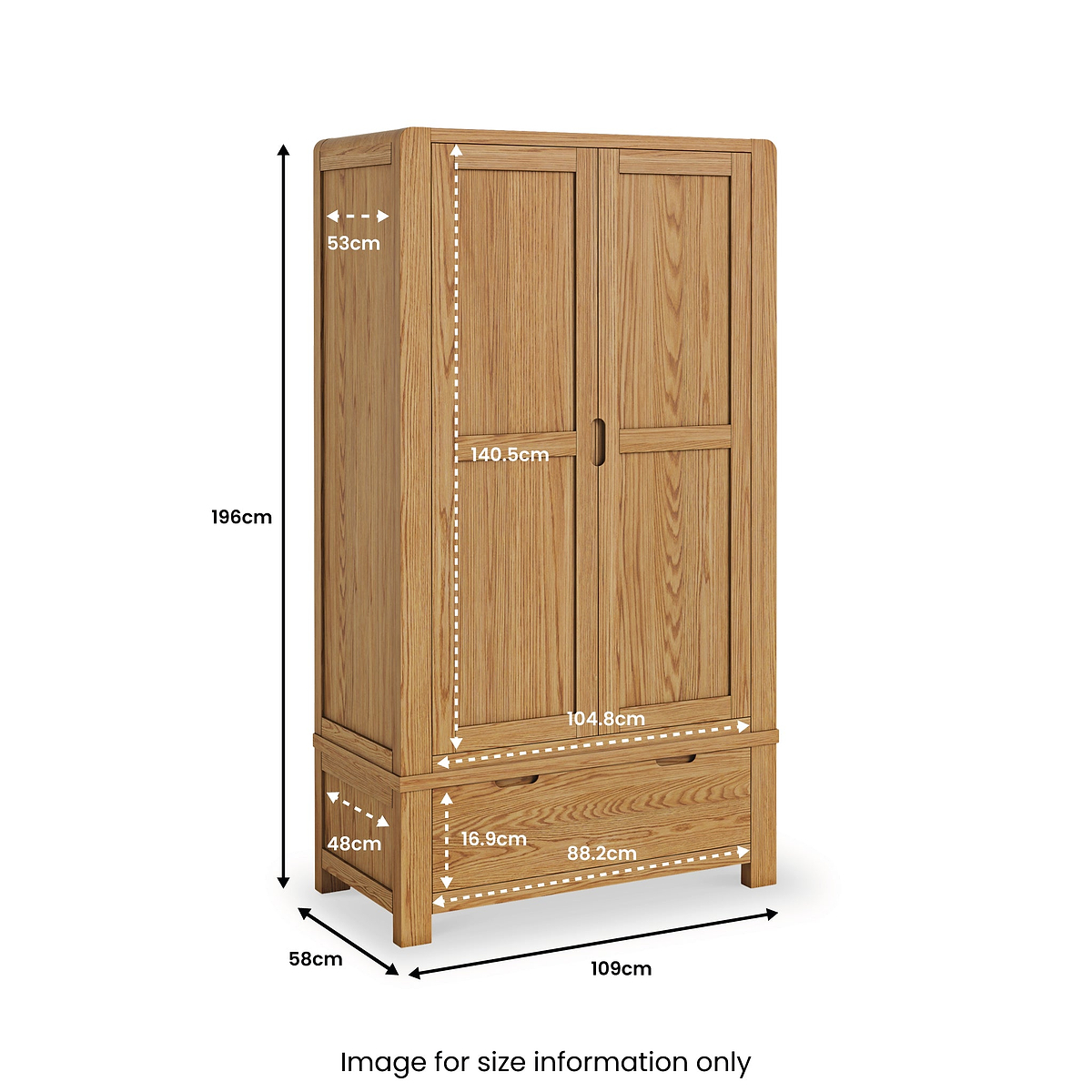 Harvey Oak Double Wardrobe dimensions