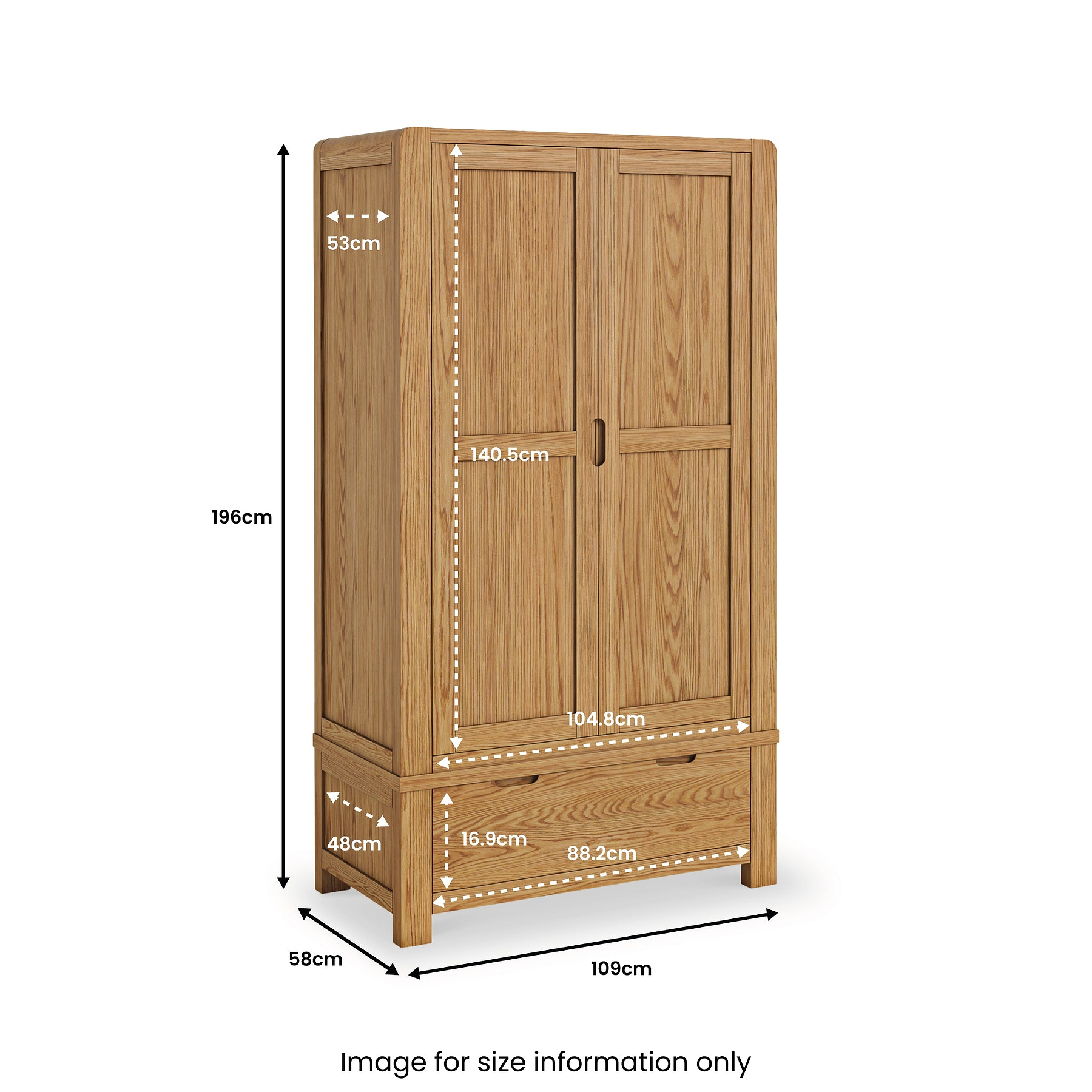 Harvey Oak Double Wardrobe dimensions
