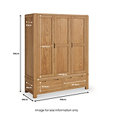Harvey Oak Triple Wardrobe by Roseland Furniture SIze Guide