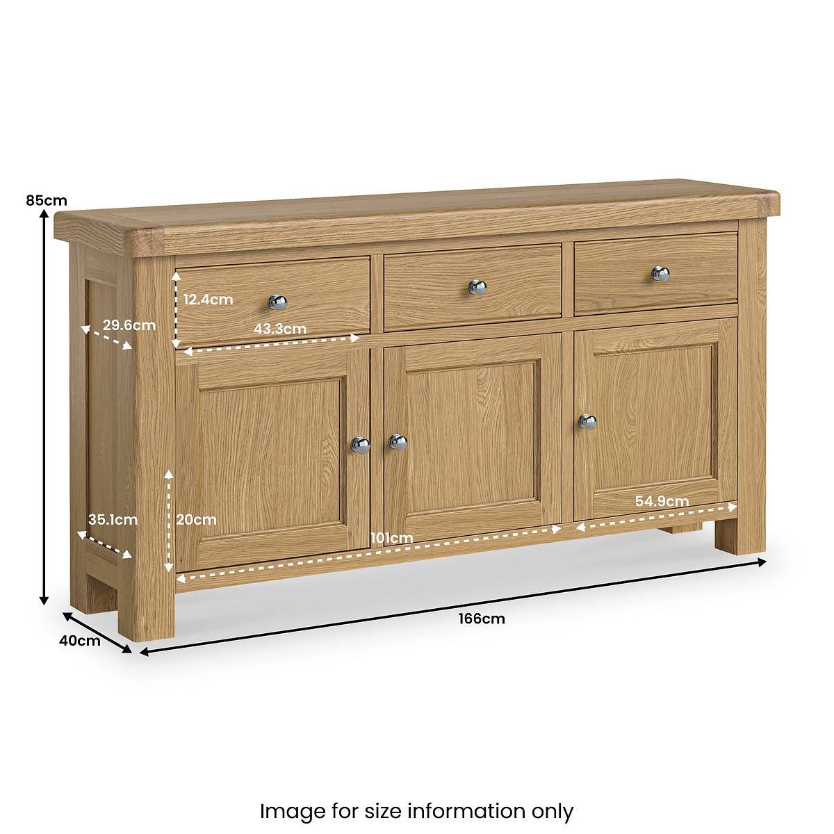 Portland Oak Large Sideboard Cabinet dimensions