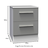 A grey two-drawer cabinet with silver handles stands against a white background. Dimensions are indicated: 50.5cm height, 39.5cm width, 41.5cm depth. Text reads "Image for size information only".