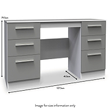 A grey desk with drawers on both sides displays dimensions: 79.5cm tall, 127.5cm wide, 41.5cm deep. Text: "Image for size information only".
