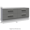 A grey, modern-style low dresser with six drawers, marked with dimensions 50.5cm high, 112cm wide, 41.5cm deep. Text states "Image for size information only".
