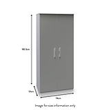 A grey wardrobe stands with dimensions displayed: height at 182.5cm, width at 74cm, and depth at 53cm. Text states "Image for size information only".
