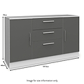 A gray sideboard with dimensions: 79cm height, 127.5cm width, 40cm depth. The furniture has two doors and three drawers with metal handles. Bottom text: "Image for size information only".