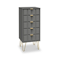 Harlow Grey 5 Drawer Tallboy with Gold Hairpin Legs from Roseland