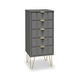 Harlow Grey 5 Drawer Tallboy with Gold Hairpin Legs from Roseland