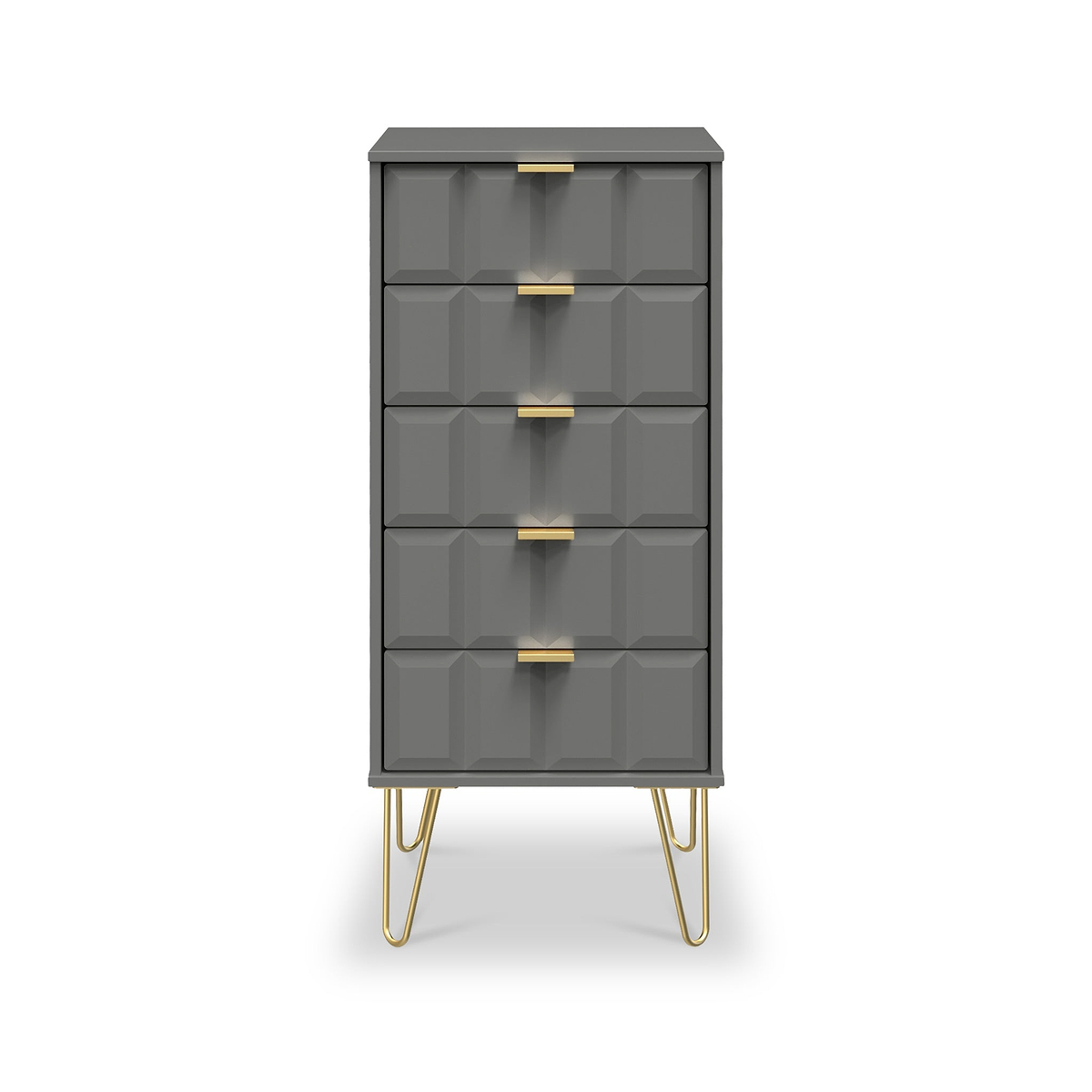 Harlow Grey 5 Drawer Tallboy with Gold Hairpin Legs