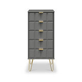 Harlow Grey 5 Drawer Tallboy with Gold Hairpin Legs