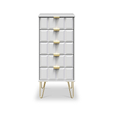 Harlow White 5 Drawer Tallboy with Gold Hairpin Legs