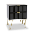 Harlow Black & White 2 Drawer Bedside with Gold Hairpin Legs from Roseland