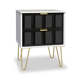 Harlow Black & White 2 Drawer Bedside with Gold Hairpin Legs from Roseland