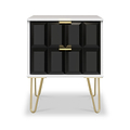 Harlow Black & White 2 Drawer Bedside with Gold Hairpin Legs