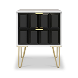 Harlow Black & White 2 Drawer Bedside with Gold Hairpin Legs