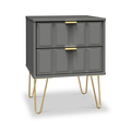 Harlow Grey 2 Drawer Bedside with Gold Hairpin Legs from Roseland