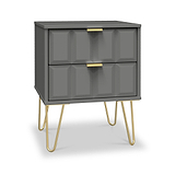 Harlow Grey 2 Drawer Bedside with Gold Hairpin Legs from Roseland