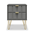 Harlow Grey 2 Drawer Bedside with Gold Hairpin Legs