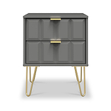 Harlow Grey 2 Drawer Bedside with Gold Hairpin Legs