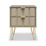 Harlow Taupe 2 Drawer Bedside with Gold Hairpin Legs