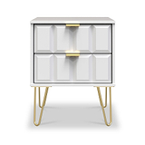 Harlow White 2 Drawer Bedside with Gold Hairpin Legs