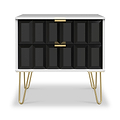 Harlow Black & White 2 Drawer Utility Chest with Gold Hairpin Legs