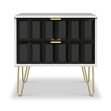 Harlow Black & White 2 Drawer Utility Chest with Gold Hairpin Legs