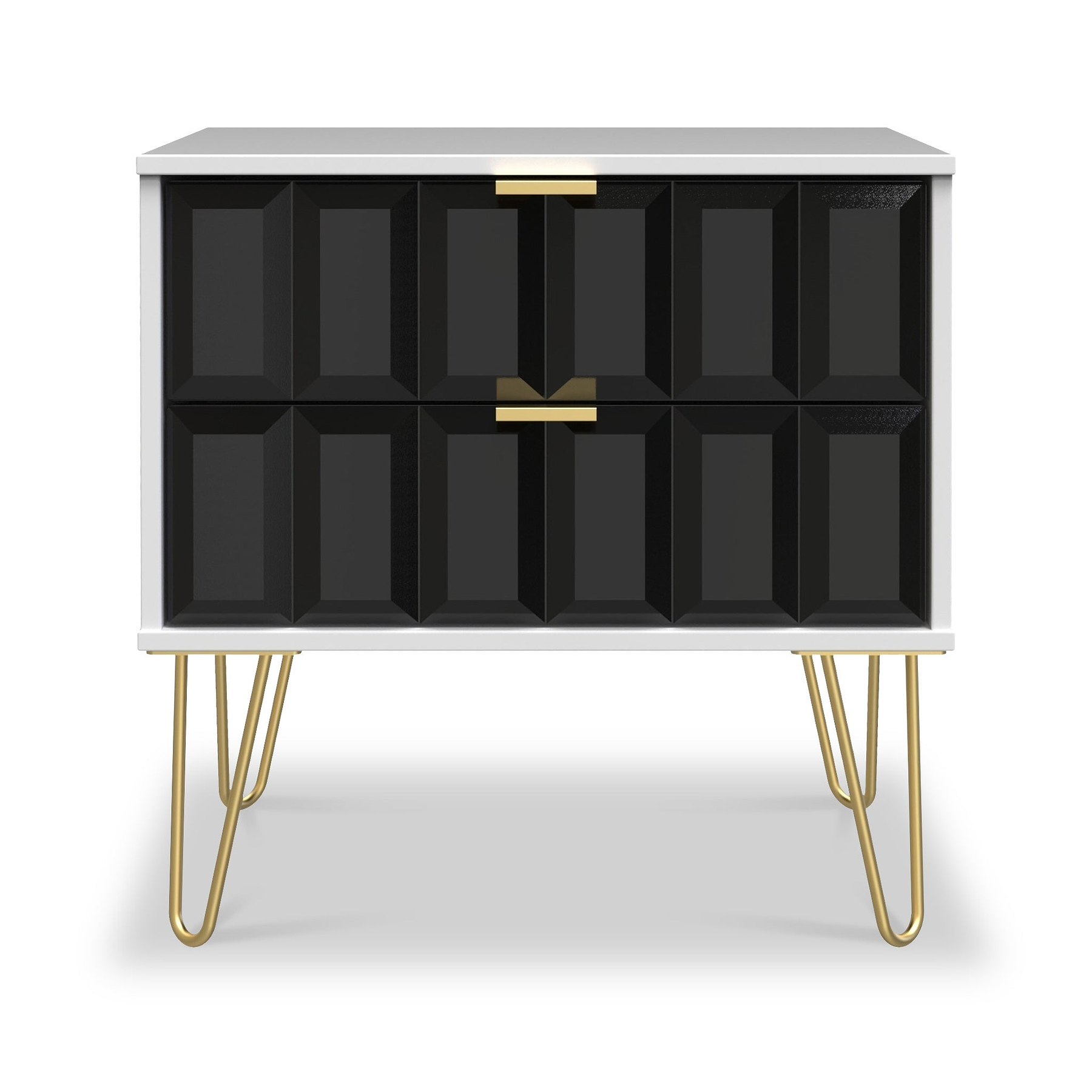 Harlow Black & White 2 Drawer Utility Chest with Gold Hairpin Legs