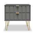 Harlow Grey 2 Drawer Utility Chest with Gold Hairpin Legs