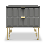 Harlow Grey 2 Drawer Utility Chest with Gold Hairpin Legs