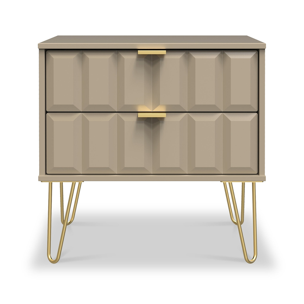 Harlow Taupe 2 Drawer Utility Chest with Gold Hairpin Legs