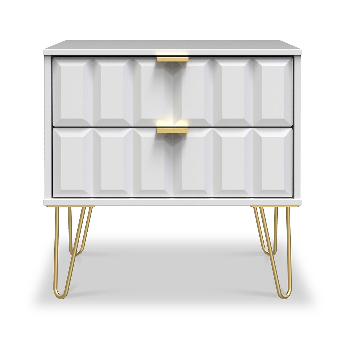 Harlow White 2 Drawer Utility Chest with Gold Hairpin Legs