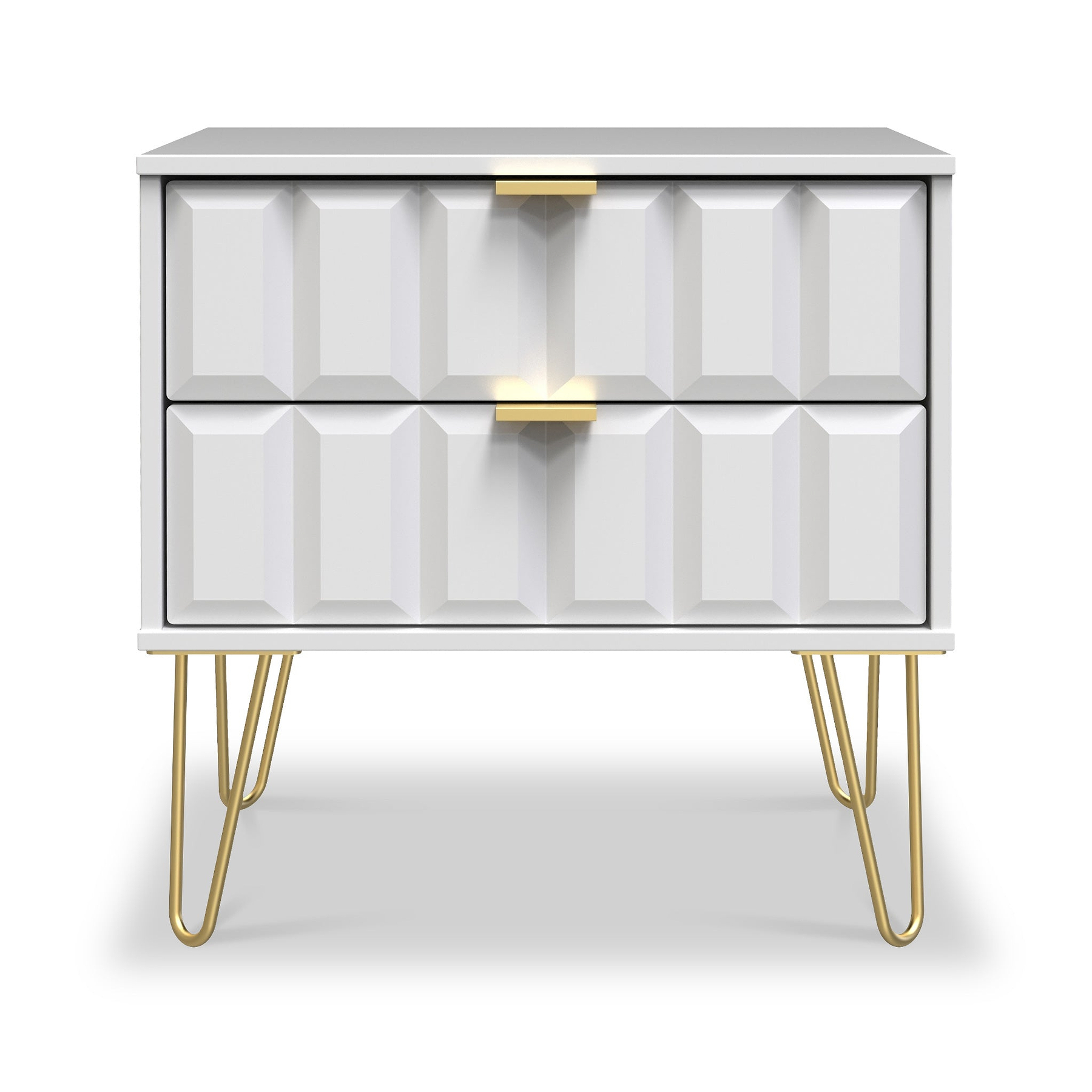 Harlow White 2 Drawer Utility Chest with Gold Hairpin Legs